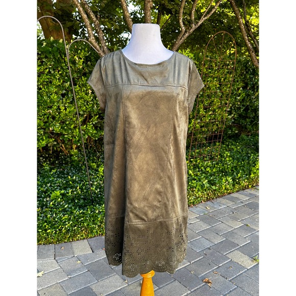 Free W/Purchase Y2k Shift Dress Faux Suede Green Fall Winter Laser Eyelet detail - Picture 3 of 10